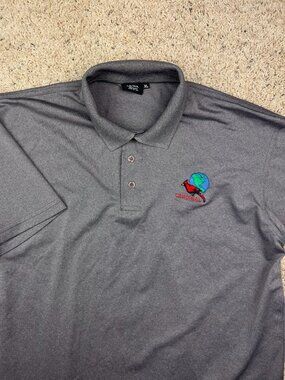 AKWA Mens XL Polo Gray Red Cardinal Bird Planet Earth Logo USA Made Casual
